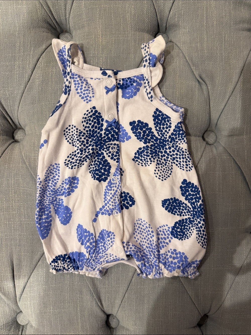 Carter's White and Blue Floral Ruffle Romper